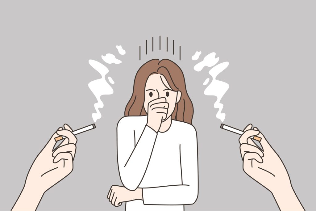 desenho mostrando o que é fumo passivo